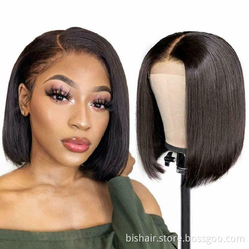Cheap Price Short Bob Human Hair Wig,8inch-14inch Wholesale Brazilian Straight Hair Wig,4x4 Lace Front Closure Bob Wig For Women